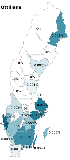 Swedish Regional Distribution for Ottiliana (f)