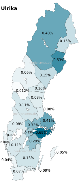 Swedish Regional Distribution for Ulrika (f)