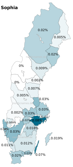 Swedish Regional Distribution for Sophia (f)